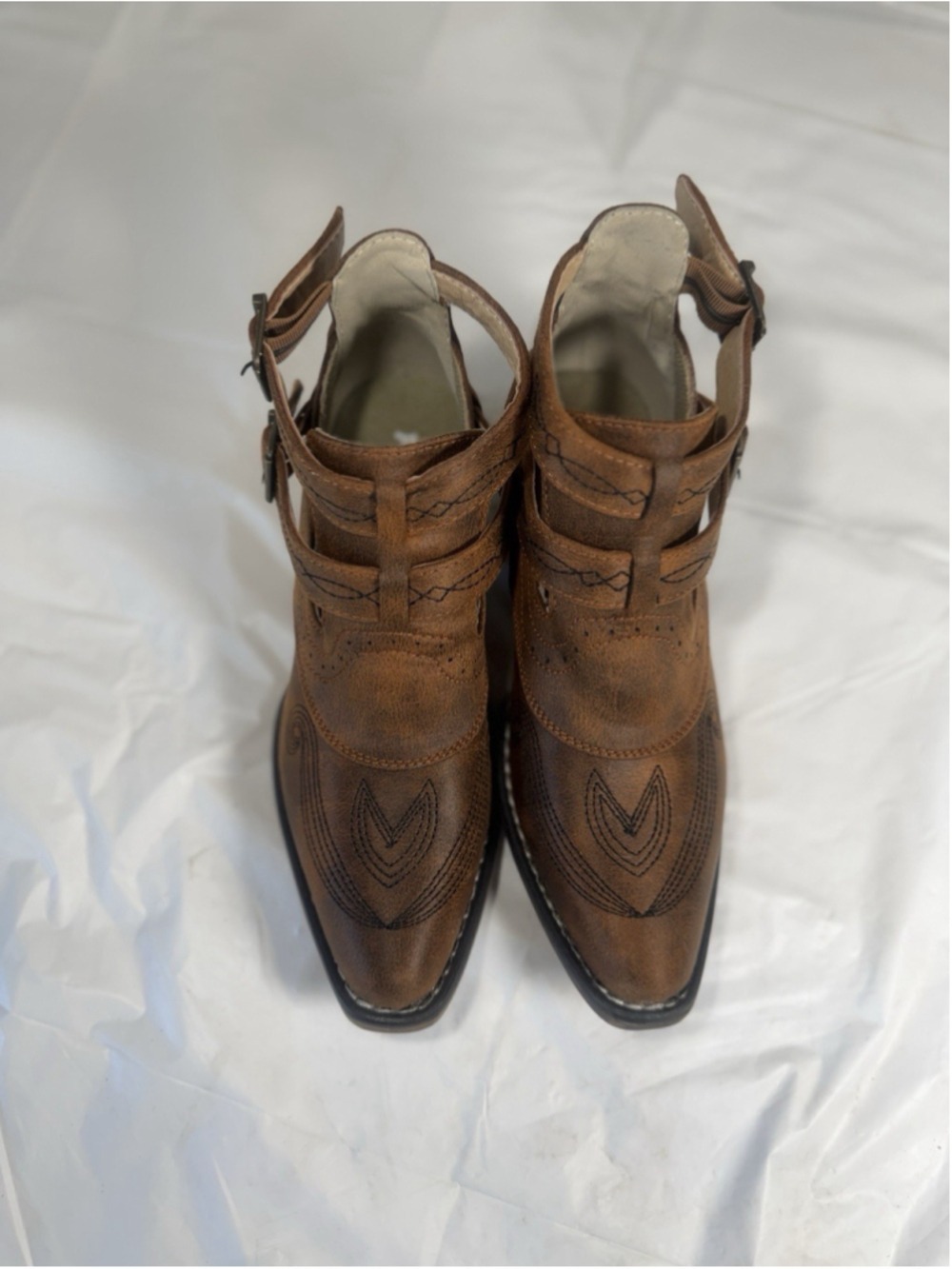 Roper Willa Embroidery Snip Toe Cowboy Booties Brown Casual Boots Size 6 New - Picture 4 of 10